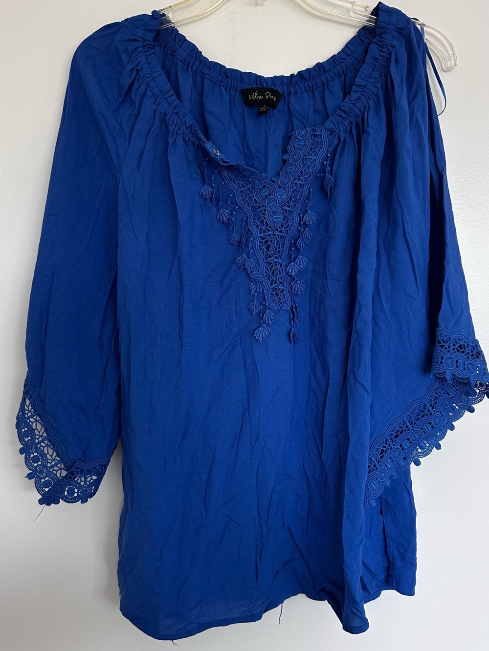 Melissa Paige Royal Blue Peasant Tunic with Lace Trim